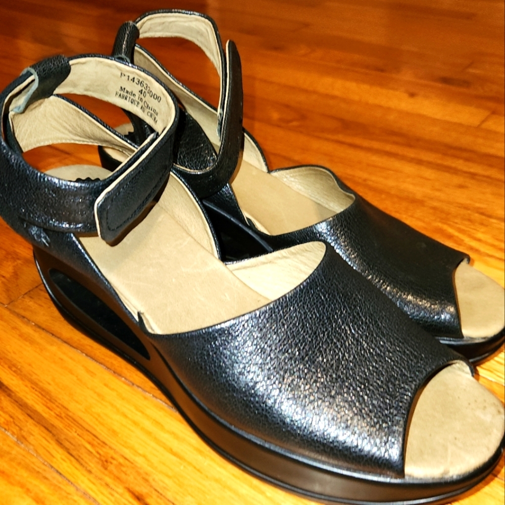 Fly London Black and Tan Wedges